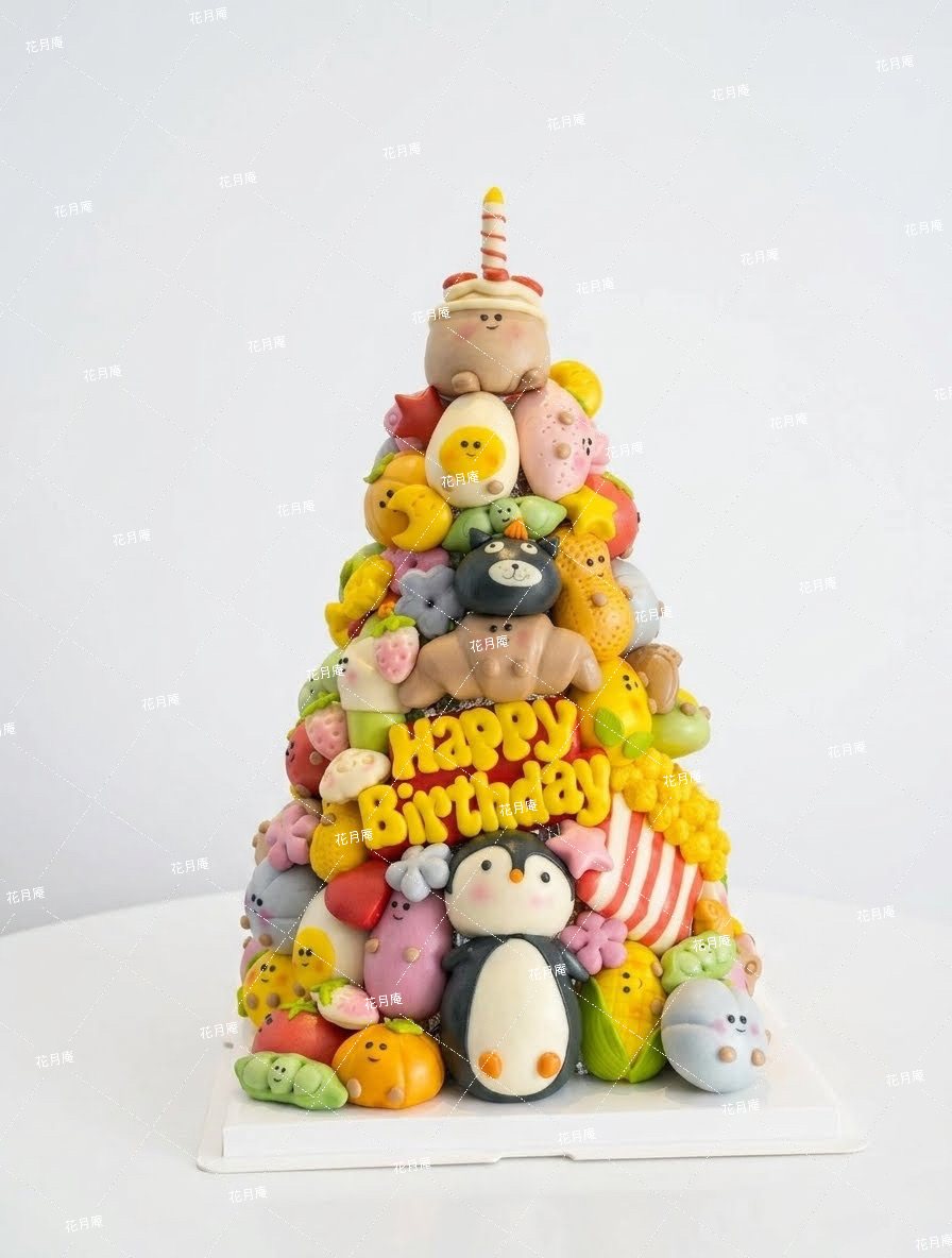 動物主題小朋友生日卡通饅頭塔